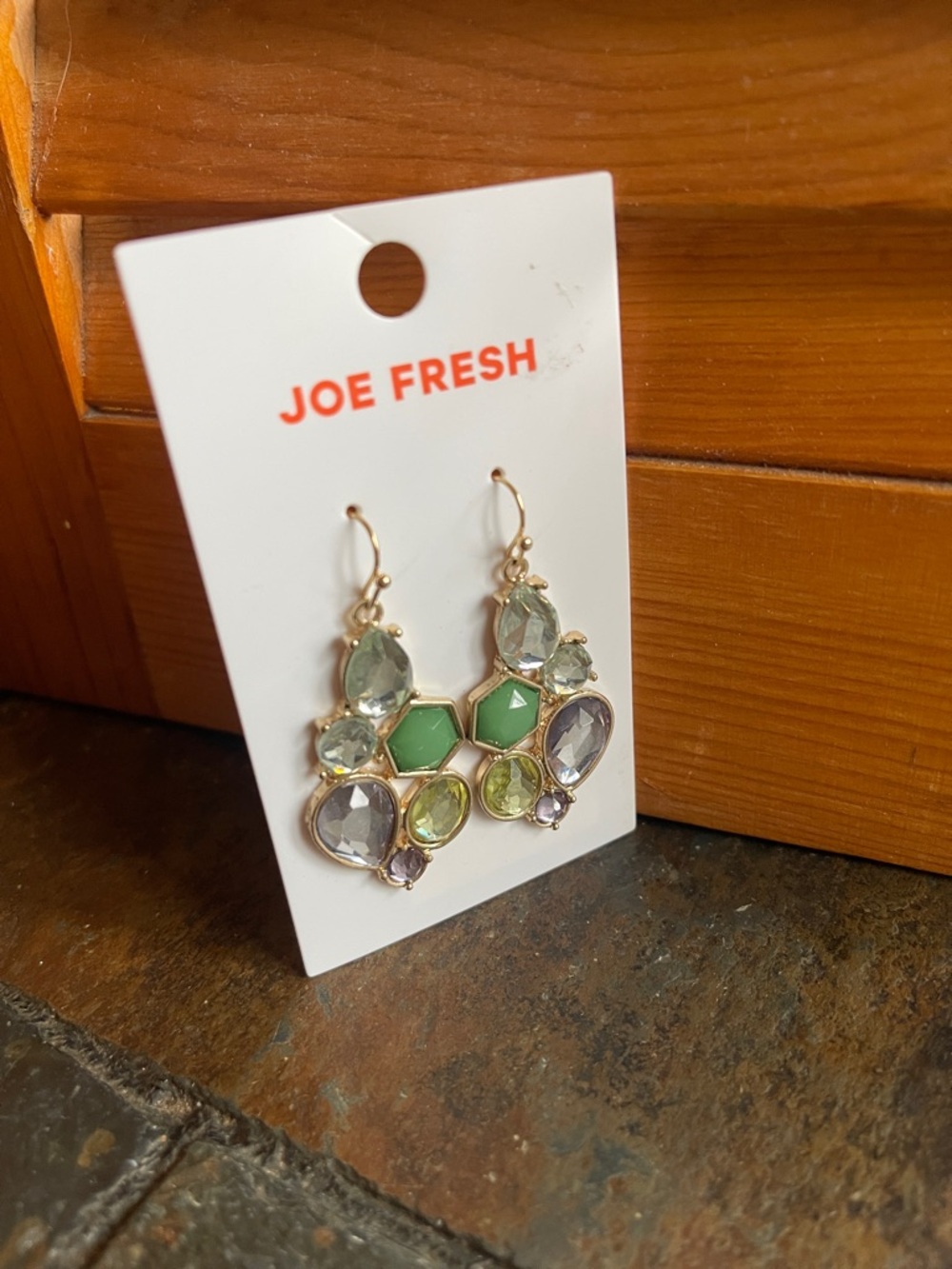 Joe Fresh Green and Clear Multi-Stone Drop Earrings